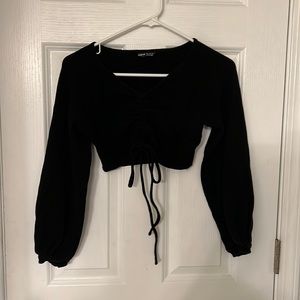 Shein Cropped Black Balloon Sleeve Crop Top